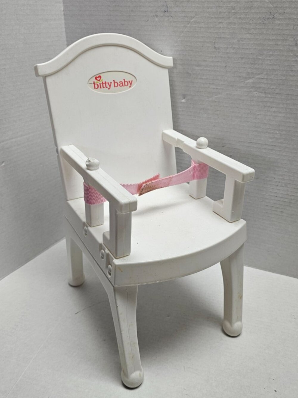 American Girl Bitty Baby Doll High Chair White Pink Strap Heart Logo
